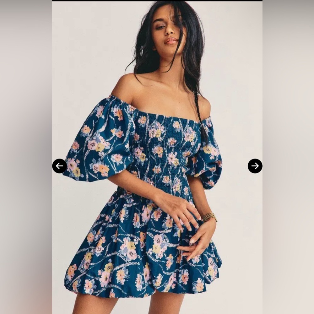 NWT LoveShackFancy Asa Floral Smocked Mini Dress in Midnight Blush/Blue Size Med